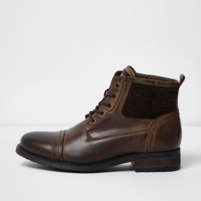 Dark brown leather borg military boots